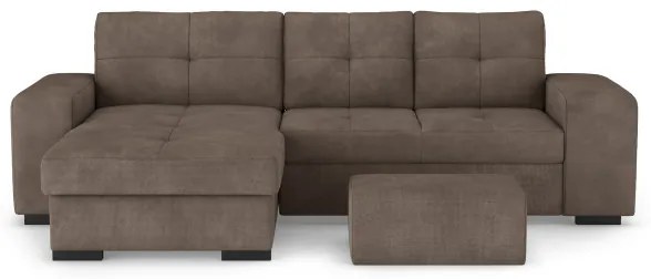 Rozkladacia sedačka s úložným priestorom a taburetom PALERMO, hnedá, ľavé prevedenie