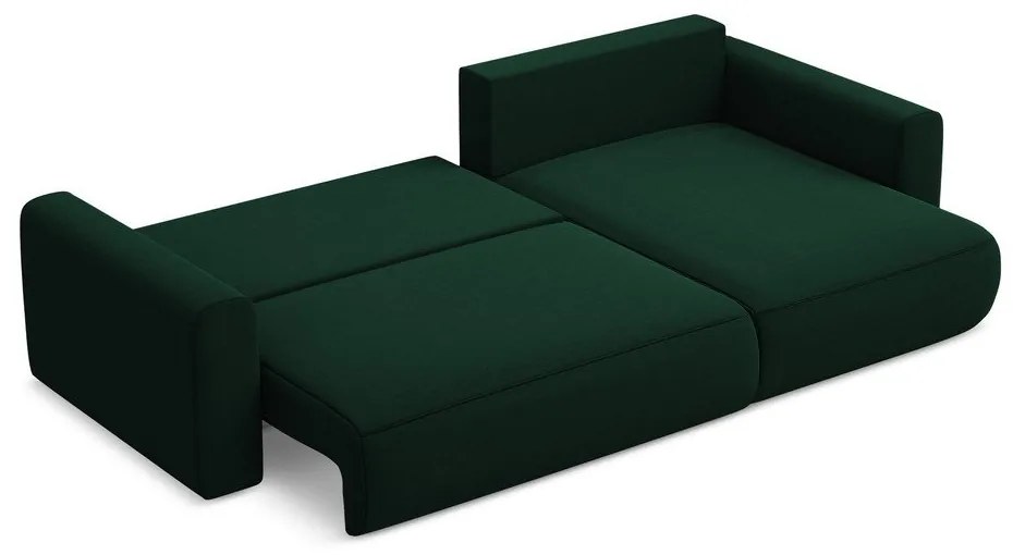 Zelená zamatová rozkladacia/s úložným priestorom rohová pohovka (pravý roh/s leňoškou) Kapua – Makamii