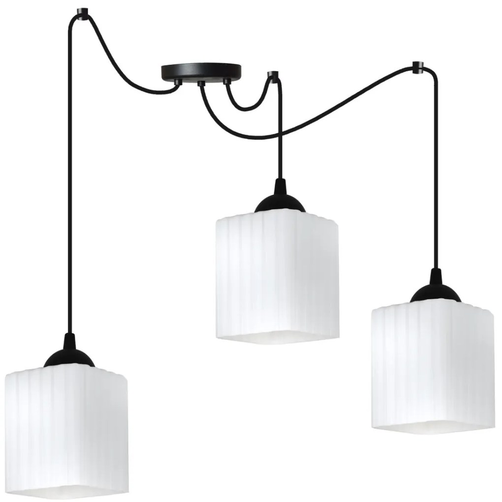 Závesné svietidlo Riffle Square Spider, 3x biele sklenené tienidlo, b