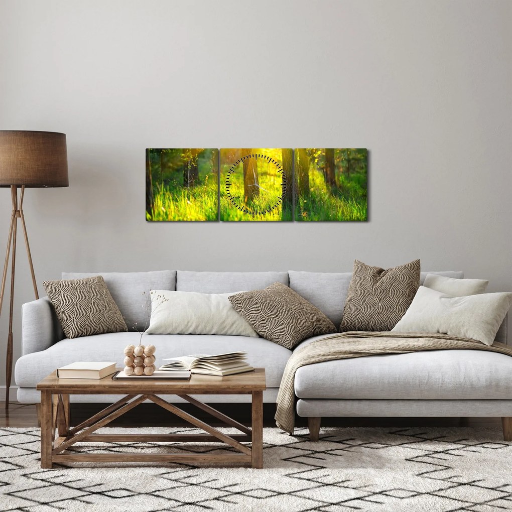 Obraz - Jarné prebúdzanie lesa (s hodinami) (90x30 cm)