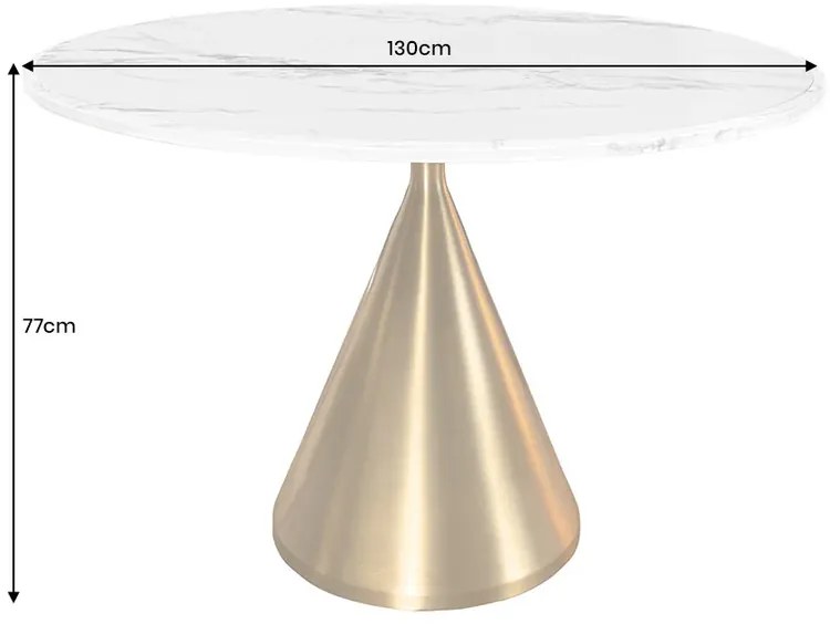 Jedálenský stôl ELEGANCIA 130 cm okrúhly rám so zlatým bielym mramorovým vzhľadom