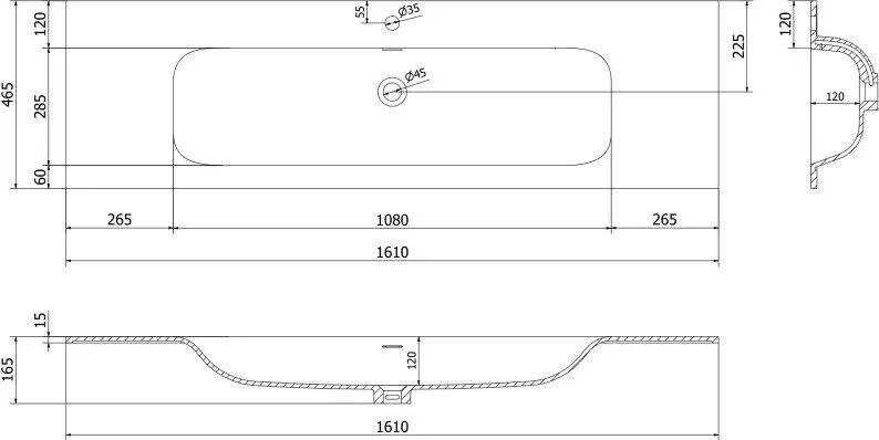 Mexen Orio, kúpeľňová skrinka 160 cm s umývadlom Vela, 1 zásuvka, biela lesklá, 91A10-16023-1-BF00-W23M00