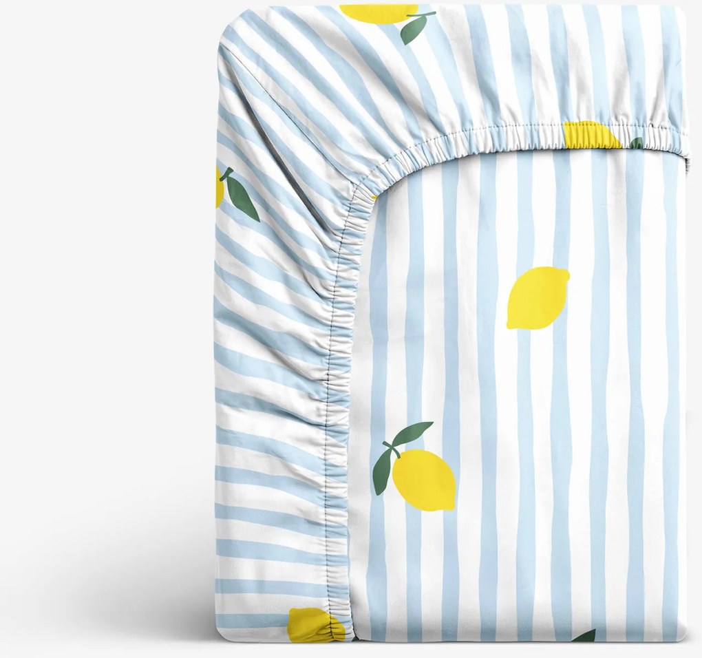 Goldea bavlnená napínacia plachta - svieže citróny s prúžkami 90 x 200 cm