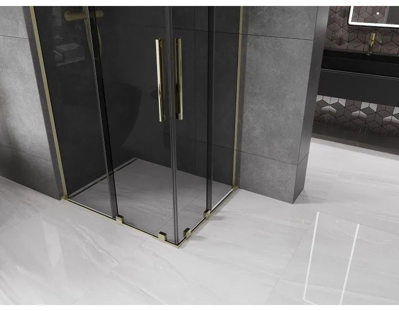 Mexen Velar L Duo, sprchový kút s posuvnými dverami 90 x 80 cm, 8mm šedé sklo, zlatá lesklá, 871-090-080-02-43-50