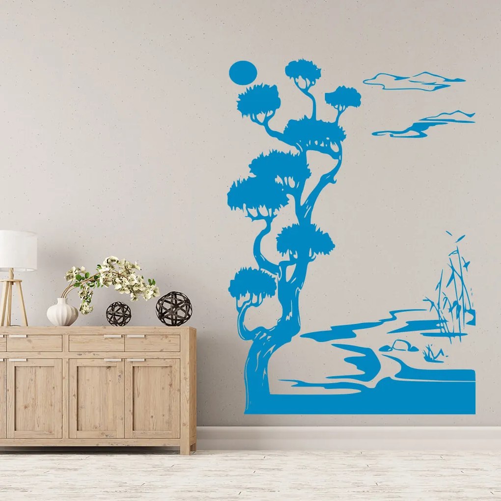 Veselá Stena Samolepka Japonská krajina Farba: červená, Veľkosť: 60 x 41 cm
