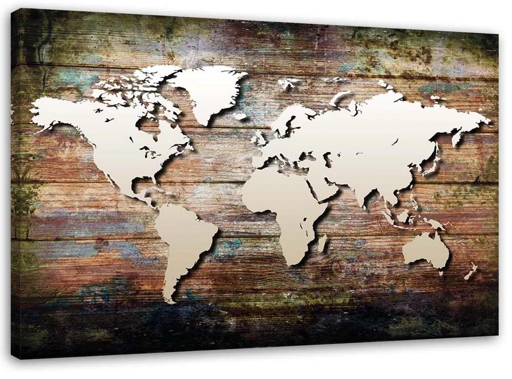 Gario Obraz na plátne Mapa sveta na starých doskách Rozmery: 60 x 40 cm