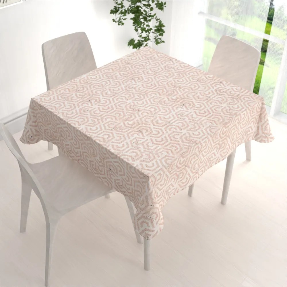 Biante Zamatový štvorcový obrus Tamara TMR-029 Ružovobéžové hexagony s čiernym žíhaním 80x80 cm