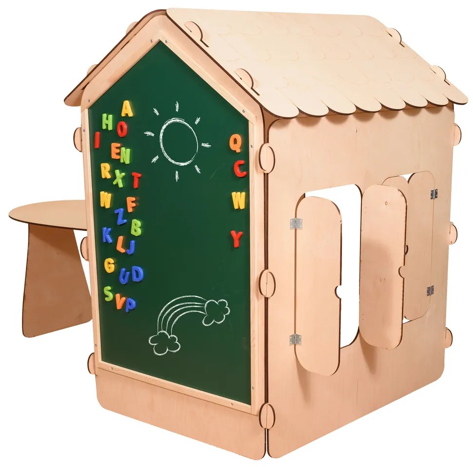 KIK Drevený detský domček SWEET HOME s magnetickou tabuľou a stolíkom 86 × 137 × 105 cm