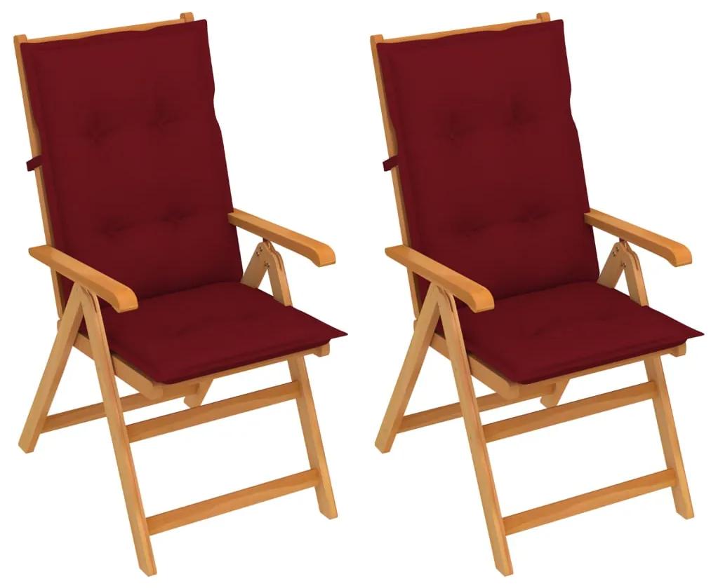 Záhradné stoličky 2 ks s vínovočervenými podložkami tíkový masív 3062400