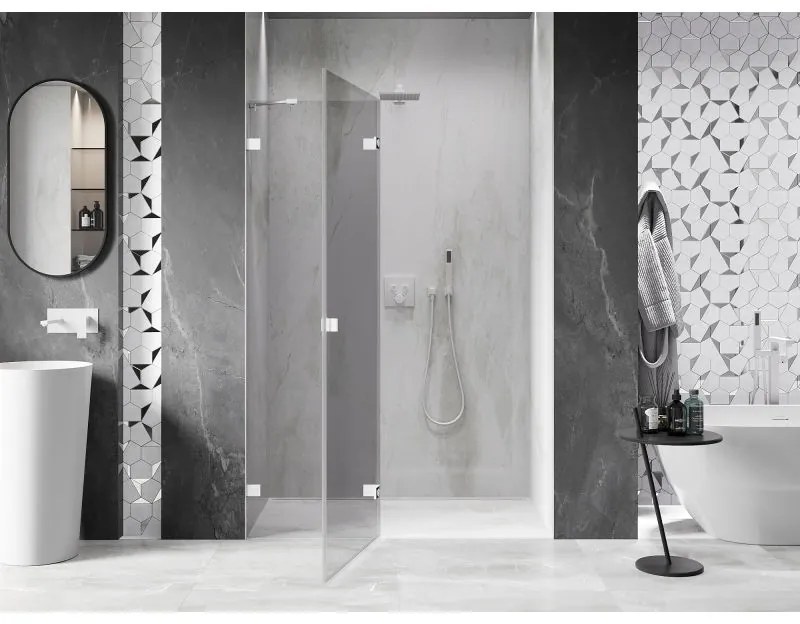 Mexen, Mexen Lunar ľavé otočné sprchové dvere 140 cm, transparentné, biele - 834-140-000-20-00-L