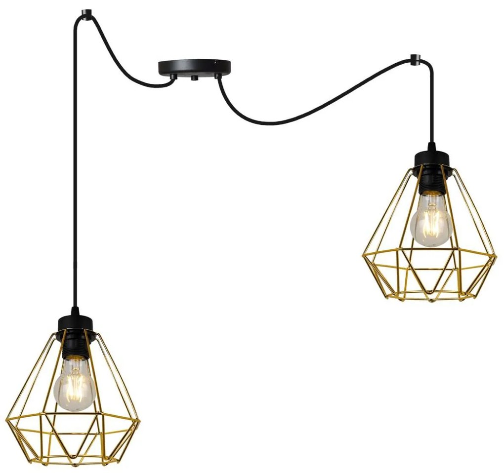 Závesné svietidlo Fusion Spider, 2x zlaté drôtené tienidlo