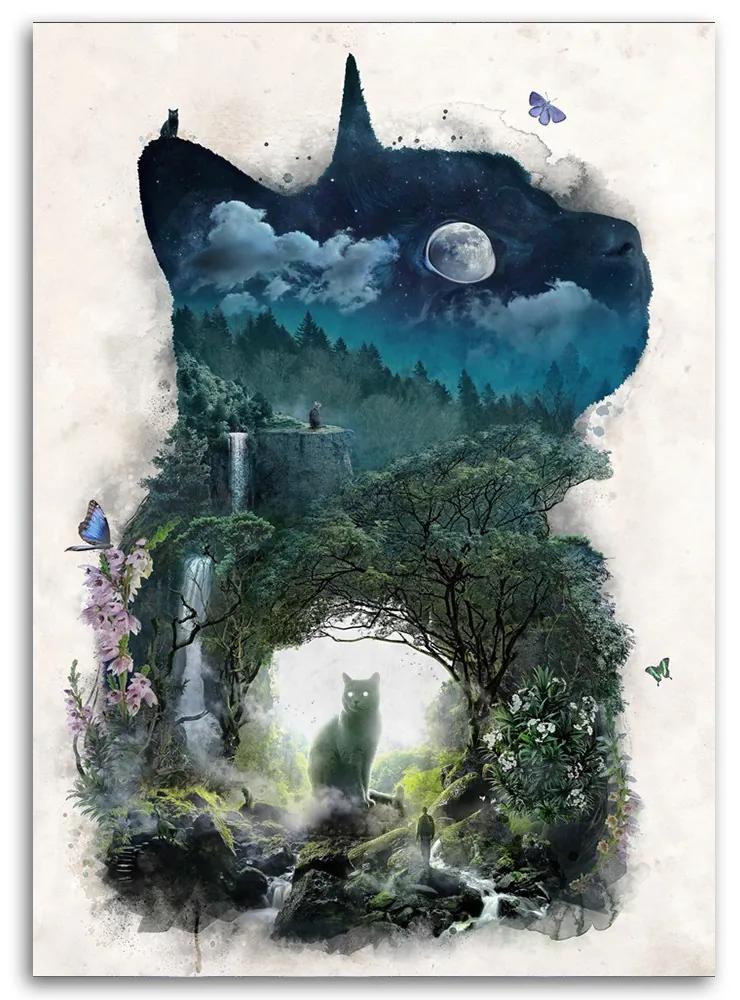 Gario Obraz na plátne Postava mačky a lesa - Barrett Biggers Rozmery: 40 x 60 cm