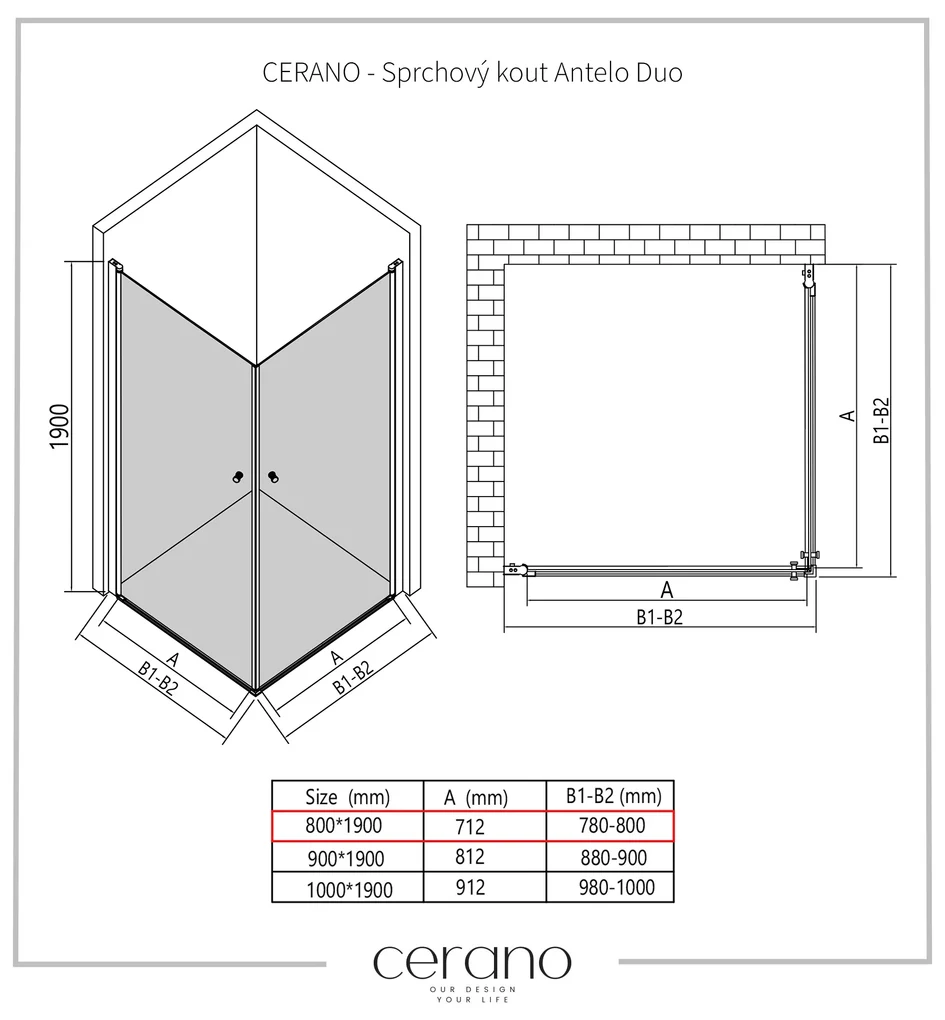 CERANO - Sprchovací kút Antelo Duo L/P - čierna matná, transparentné sklo - 120x120 cm - krídlový, CER-CER-482332