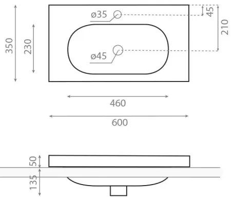 Bathco 0516 - Zapustené umývadlo ICE 60x35 cm živica/biela