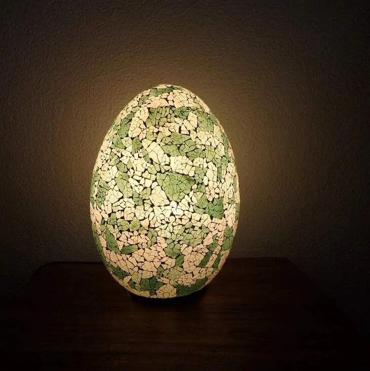 Stolná lampa zelená/biela  EGG , 35 cm,  ručná práca