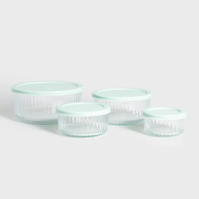 Sada sklenených nádob SCATOLA priesvitná s pistáciovým viečkom 744426 (4 ks)