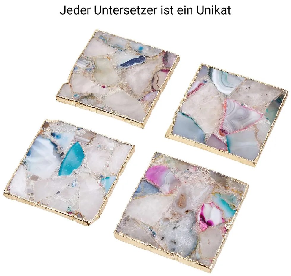CRYSTAL Podtácka z drahých kameňov štvorcová 10 cm - mix/zlatá