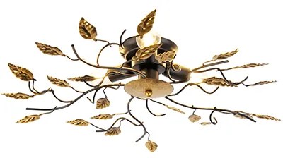 Vintage stropné svietidlo čierne so zlatom 50 cm 3-svetlo - Foglie