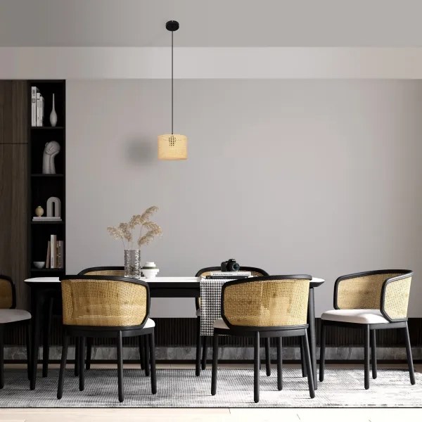 Luster na lanku ALBA 1xE27/15W/230V pr. 20 cm ratan/čierna