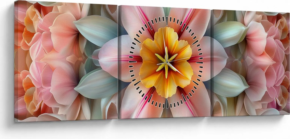 Obraz - Kaleidoskopický kvet (s hodinami) (90x30 cm)