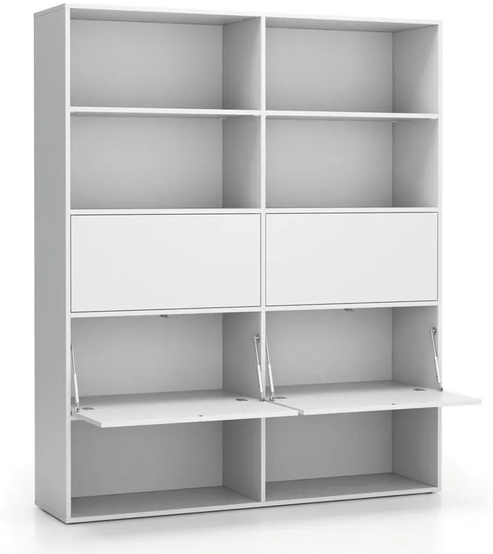 Široký kancelársky policový regál LAYERS, 4 boxy, 1582 x 400 x 1905, biela