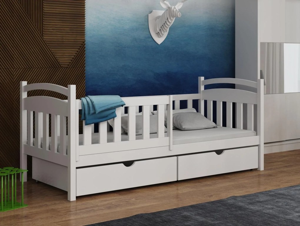Detská posteľ z masívu borovice KORNÉLIA so šuplíkmi - 200x90 cm - BIELA