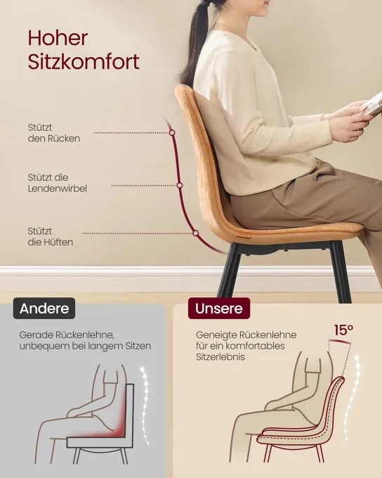 Set štyroch jedálenských stoličiek karamelový (4 ks)