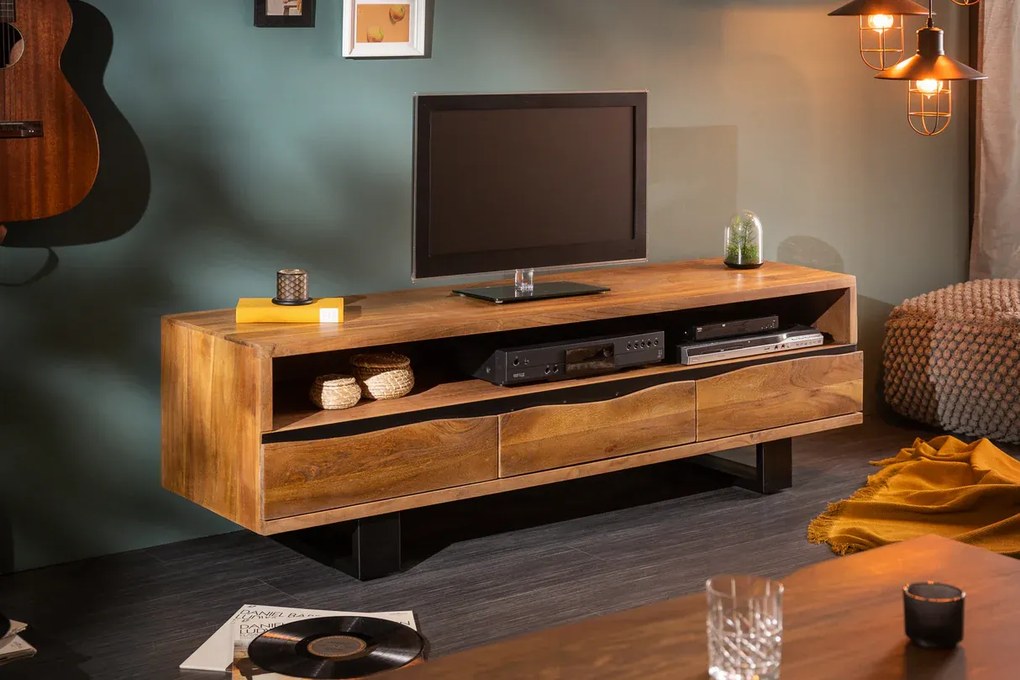 TV komoda Mammut 160 cm – masívne akáciové drevo, medový odtieň