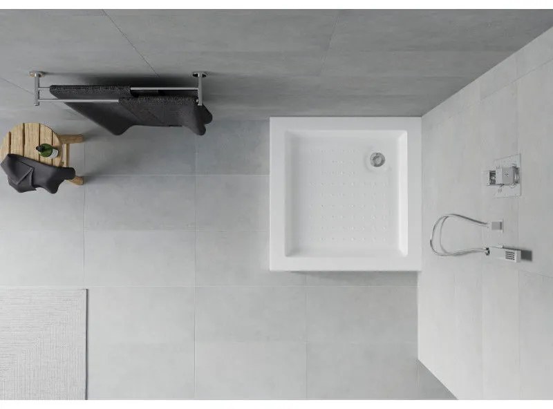 Mexen Rio, štvorcová sprchová vanička 80x80x14 cm + chrómový sifón, biela, 45108080