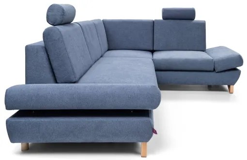 Rozkladacia rohová čalúnená sedacia súprava AVESTA do tvaru L, pravé prevedenie, modrá, s úložným priestorom