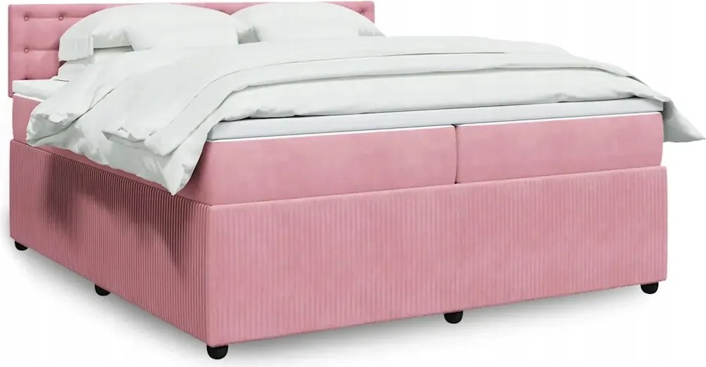 vidaXL Posteľný rám boxsping s matracom ružový200x200 cm zamat