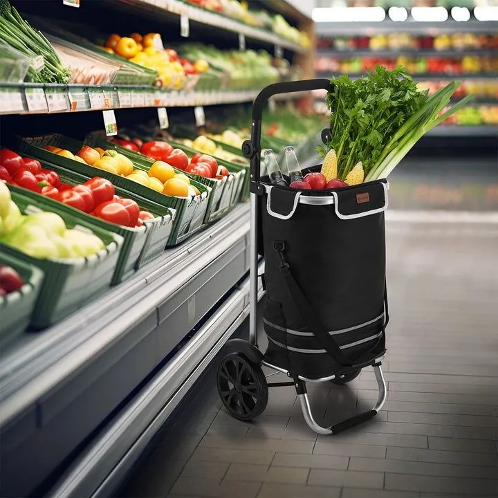 Nákupný vozík 3v1, 56 l, čierny – skladací, s chladiaci vrec