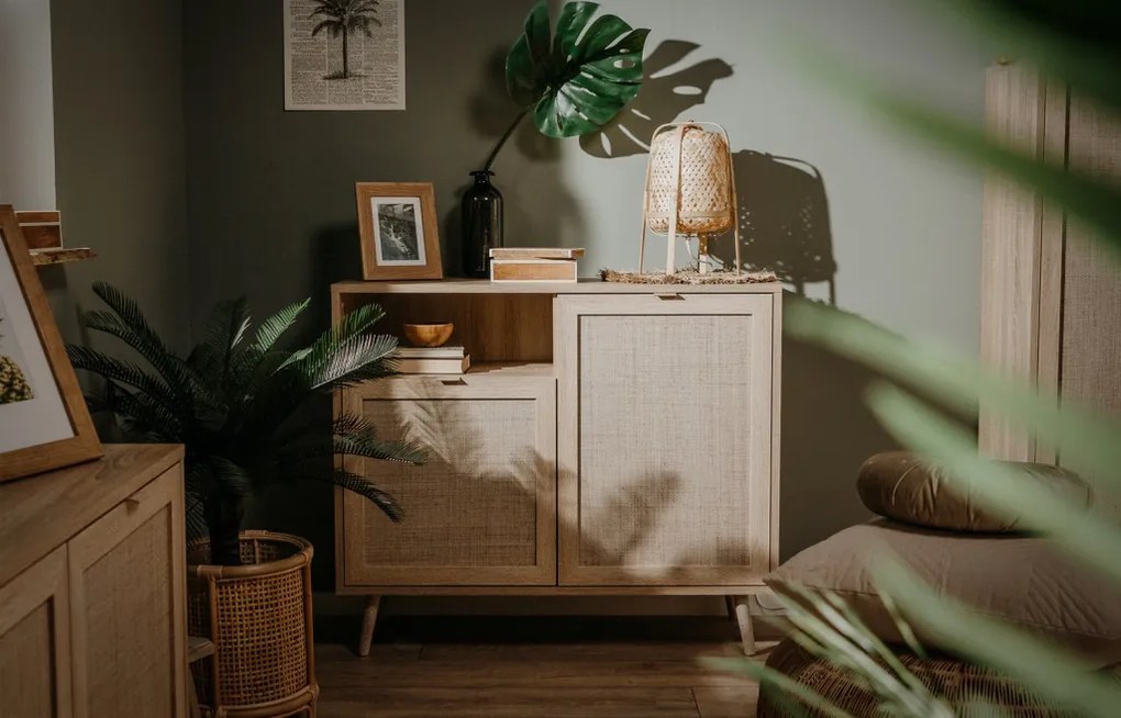 Skrinka 2-dverová Bali, dub sonoma/výplet