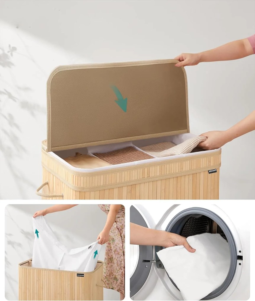 Bambusový kôš na bielizeň Bron 150 l béžový