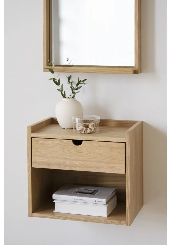 Závesný/s poličkami nočný stolík z dubového dreva v prírodnej farbe Hillmond – Rowico