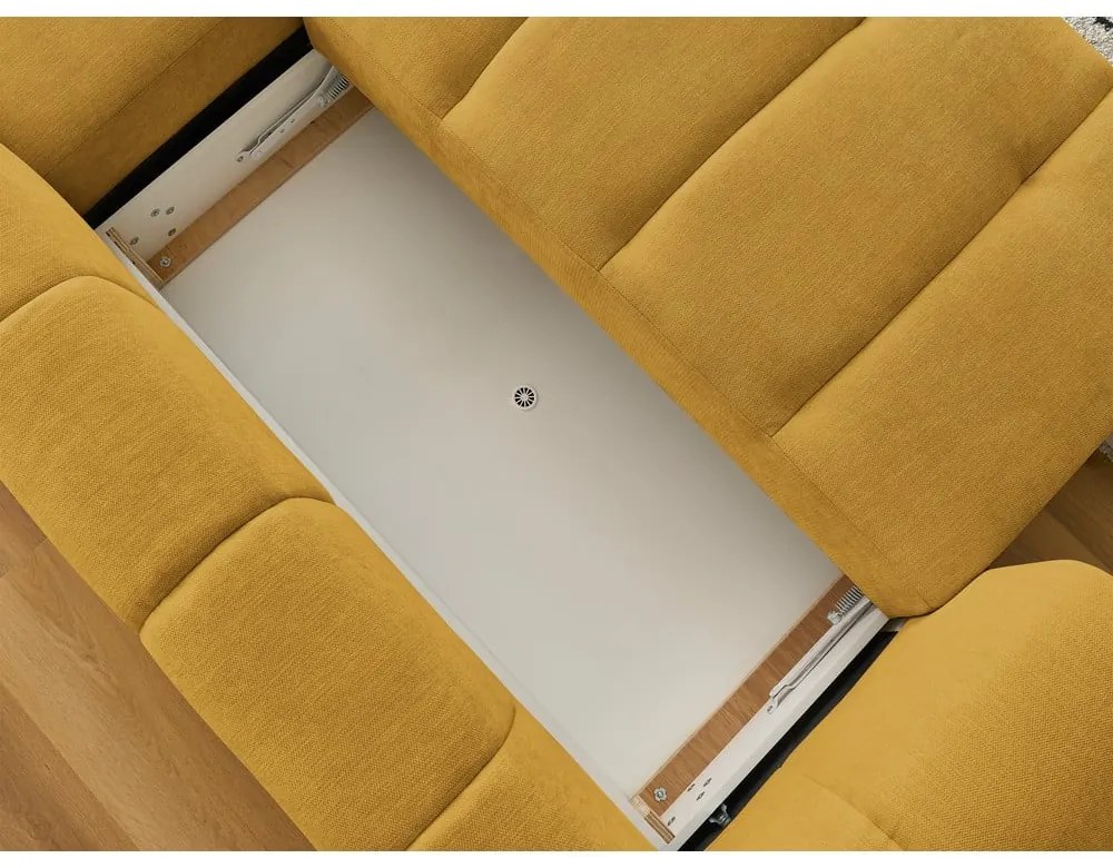 Rozkladacia/s úložným priestorom rohová pohovka v horčicovej farbe (pravý roh/s leňoškou) Fuji – Bobochic Paris