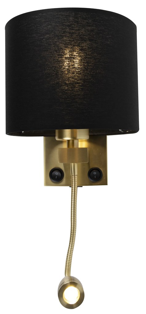 Art Deco nástenná lampa zlatá s USB a čiernym tienidlom - Brescia