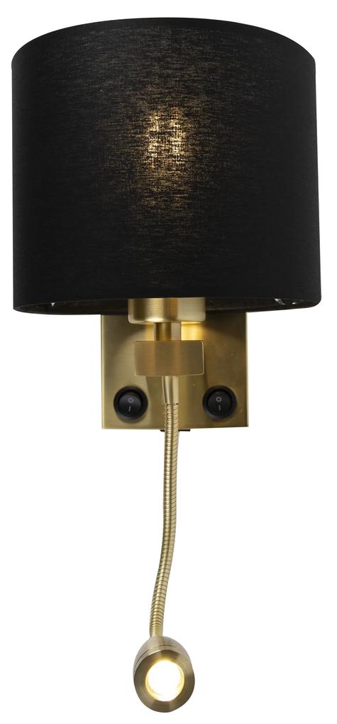 Nástenná lampa v štýle art deco zlatá s USB a čiernym tienidlom - Brescia