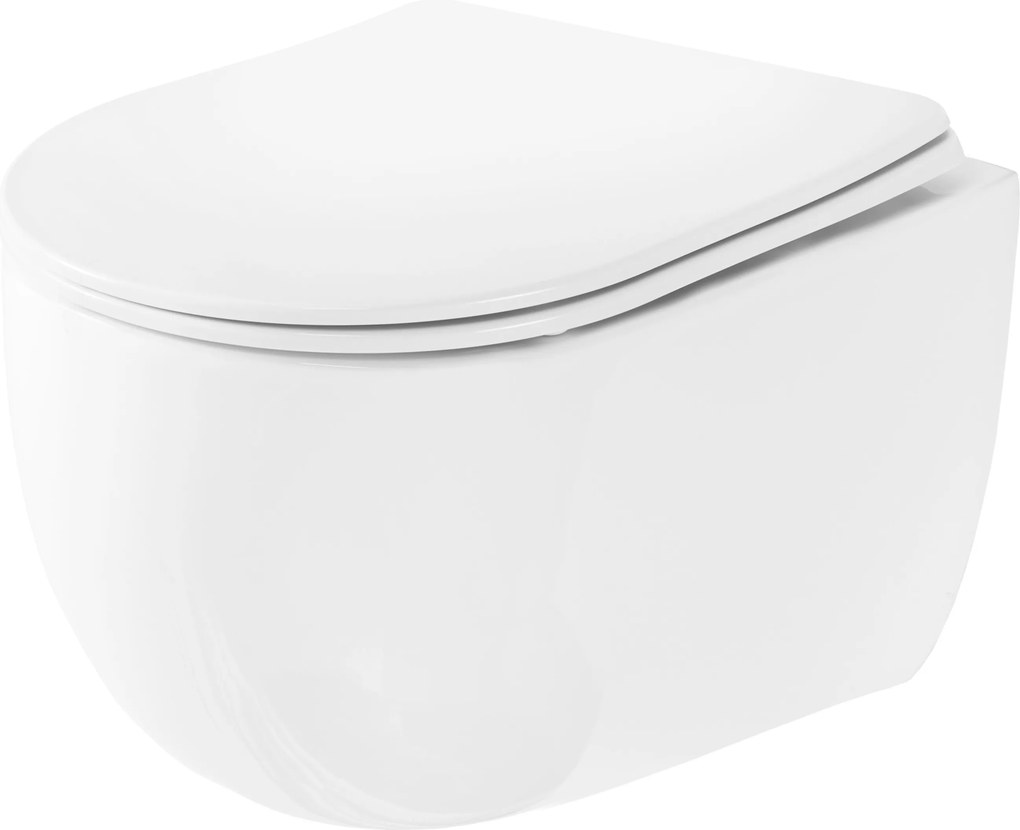 Rea Oliver, závesná WC misa Rimless s toaletným sedadlom s pomalým dopadom, biela, REA-C6509