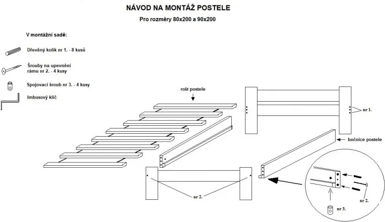 Eureka posteľ  „HERA”  z prírodného dreva vrátane roštu tmavý lak 140 x 200