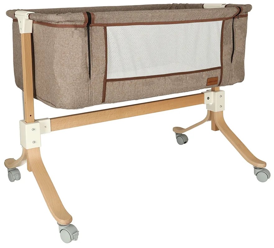 KIK Detská postieľka, drevená postieľka na kolieskach detská posteľ hnedá