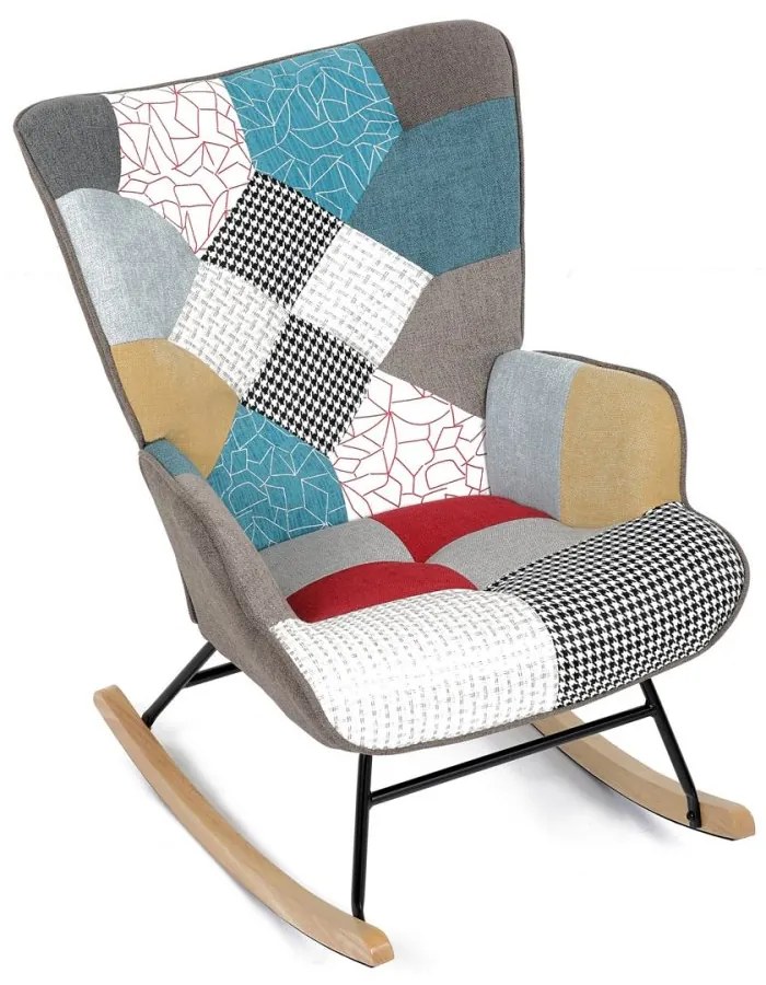 Hojdacie kreslo FABIAN — kov, masív, látka, patchwork