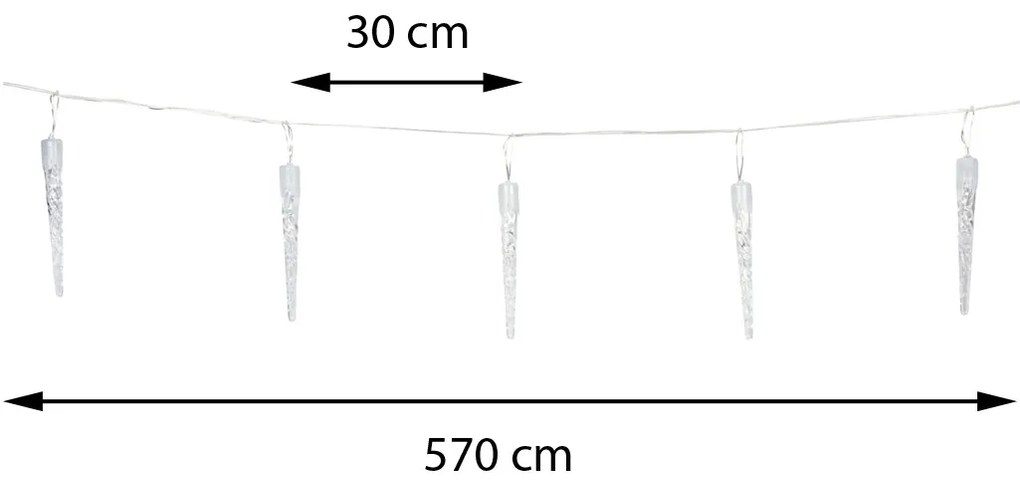 Vianočné svetielka 5,7 m/20 (40 led) studená biela, 8 režimov svietenia, pamäťová funkcia