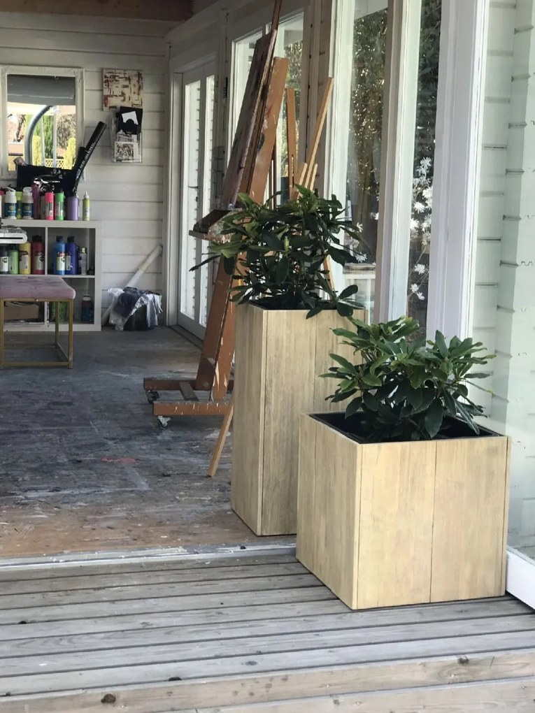 Kvetináč BLOCK, drevo akácie, výška 90 cm, hnedý