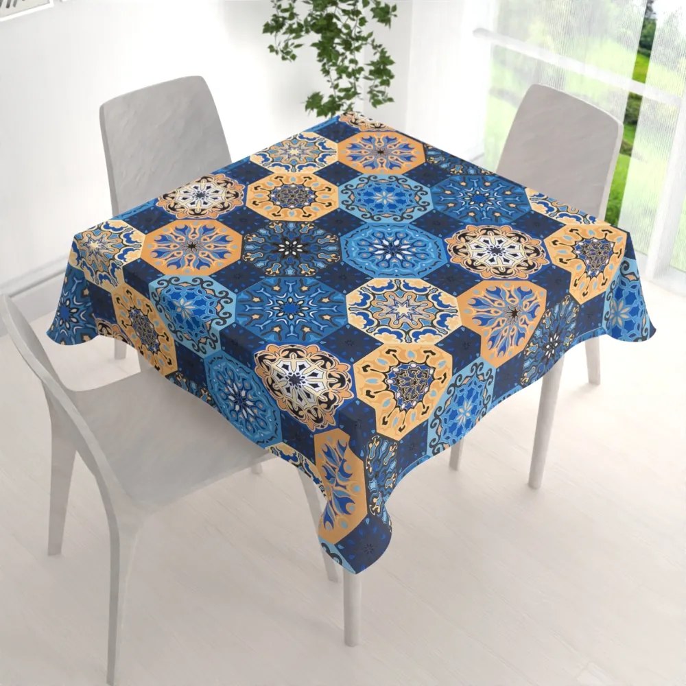 Biante Bavlnený štvorcový obrus Sandra SA-448 Modro-oranžové marocké dlaždice 90x90 cm