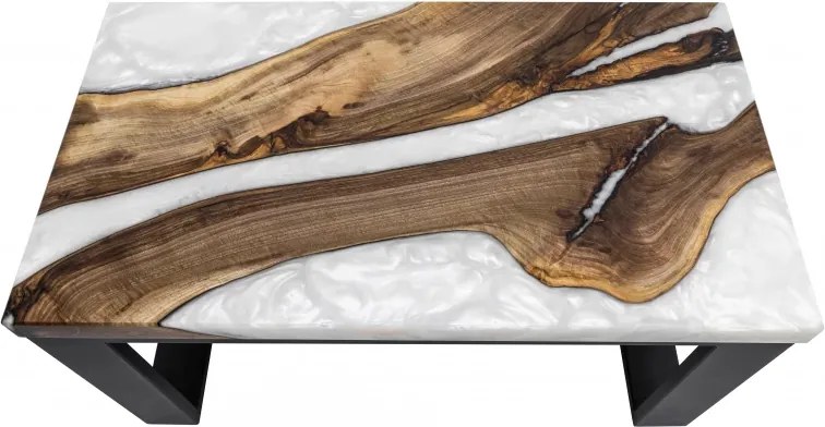 Konferenčný stolík 80 x 45 cm - orech/biela perleťová epoxidová živica