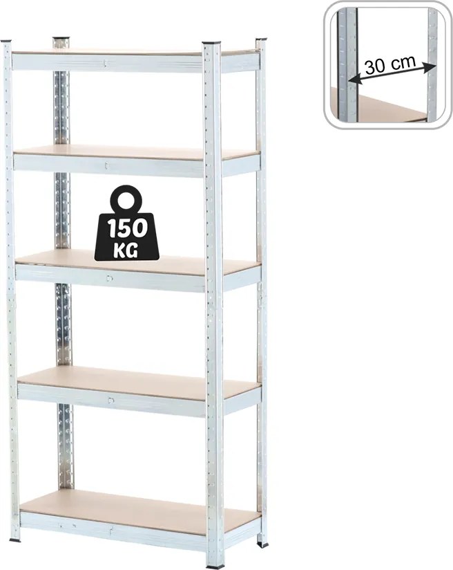CH 5- policový kovový úložný regál Tosca X. 150 x 70 x 30 cm
