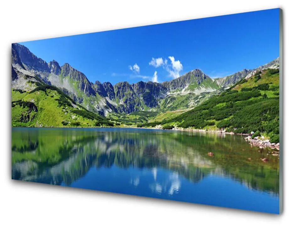 Obraz plexi Hora jazero príroda 125x50cm