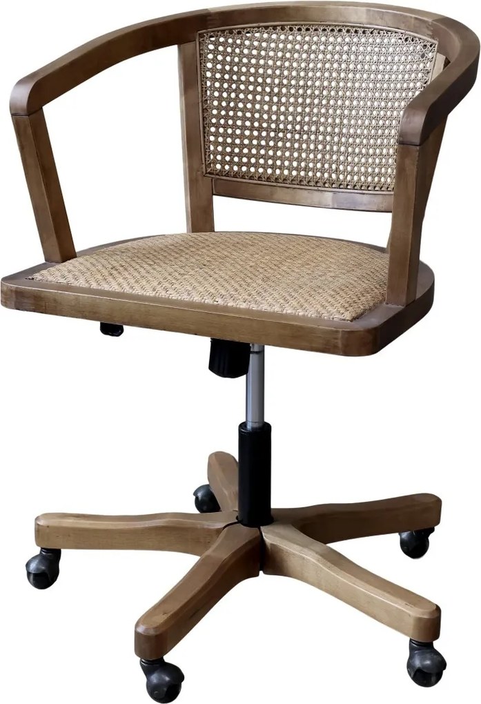 Antik drevená stolička s výpletom a opierkami na kolieskach Old French chair - 62*62*92 cm