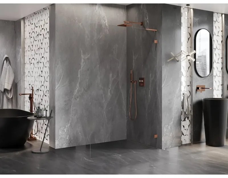 Mexen, Mexen Lunar L sprchová stena pravá 110 x 200 cm, priehľadná 8 mm, ružové zlato - 830L-110-000-60-00-P